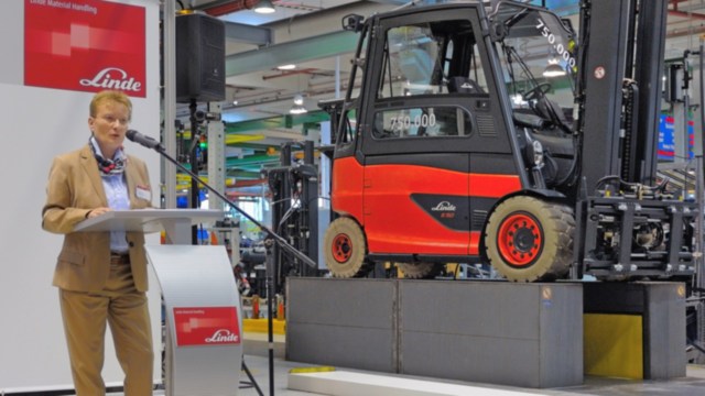 Entrega al cliente de la carretilla elevadora número 750.000 de Linde Material Handling. Discurso de Sabine Neuß