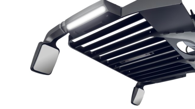 Spiegelmodul mit LED-Licht an der Fahrerkabine des Schmalganggeräts K von Linde Material Handling